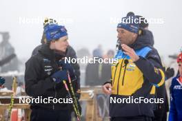 17.03.2023, Oslo, Norway (NOR): Hanna Oeberg (SWE), Jean-Marc Chabloz (SUI), coach Team Sweden, (l-r) - IBU World Cup Biathlon, sprint women, Oslo (NOR). www.nordicfocus.com. © Manzoni/NordicFocus. Every downloaded picture is fee-liable.