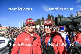 18.03.2023, Oslo, Norway (NOR): Andreas Kuppelwieser (ITA), coach Team Switzerland, Sandra Flunger (AUT) coach Team Switzerland, (l-r) - IBU World Cup Biathlon, sprint women, Oslo (NOR). www.nordicfocus.com. © Manzoni/NordicFocus. Every downloaded picture is fee-liable.