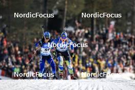 18.03.2023, Oslo, Norway (NOR): Anastassiya Kondratyeva (KAZ), Anastasiya Merkushyna (UKR), (l-r) - IBU World Cup Biathlon, sprint women, Oslo (NOR). www.nordicfocus.com. © Manzoni/NordicFocus. Every downloaded picture is fee-liable.