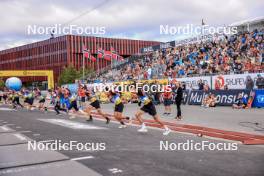 04.08.2023, Sandnes, Norway (NOR): Fabien Claude (FRA), Lucas Fratzscher (GER), Quentin Fillon Maillet (FRA), Oscar Lombardot (FRA), H Skar (NOR), Eric Perrot (FRA), (l-r) - BLINK23 Festival Biathlon - Sandnes (NOR). www.nordicfocus.com. © Manzoni/NordicFocus. Every downloaded picture is fee-liable.