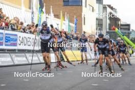 04.08.2023, Sandnes, Norway (NOR): Sturla Holm Laegreid (NOR), Quentin Fillon Maillet (FRA), (l-r) - BLINK23 Festival Biathlon - Sandnes (NOR). www.nordicfocus.com. © Manzoni/NordicFocus. Every downloaded picture is fee-liable.