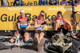 04.08.2023, Sandnes, Norway (NOR): Chloe Chevalier (FRA), Lou Jeanmonnot (FRA), Justine Braisaz-Bouchet (FRA), (l-r) - BLINK23 Festival Biathlon - Sandnes (NOR). www.nordicfocus.com. © Manzoni/NordicFocus. Every downloaded picture is fee-liable.