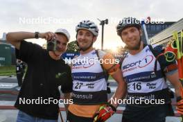 05.08.2023, Sandnes, Norway (NOR): Emilien Jacquelin (FRA), Fabien Claude (FRA), Emilien Claude (FRA), (l-r) - BLINK23 Festival Biathlon - Sandnes (NOR). www.nordicfocus.com. © Manzoni/NordicFocus. Every downloaded picture is fee-liable.