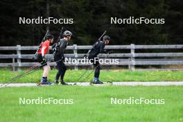 20.05.2023, Lenzerheide, Switzerland (SUI): Sebastian Stalder (SUI), Niklas Hartweg (SUI), Gion Stalder (SUI), (l-r) - Biathlon summer training, Lenzerheide (SUI). www.nordicfocus.com. © Manzoni/NordicFocus. Every downloaded picture is fee-liable.