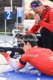 20.05.2023, Lenzerheide, Switzerland (SUI): Niklas Hartweg (SUI), Remo Krug (GER) coach Team Switzerland, (l-r) - Biathlon summer training, Lenzerheide (SUI). www.nordicfocus.com. © Manzoni/NordicFocus. Every downloaded picture is fee-liable.