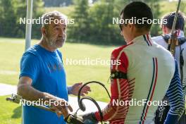 30.05.2023, Col Bayard, France (FRA): Jean-Pierre Amat (FRA), Olympic Champion and shooting coach Team France, (l-r)  - Biathlon summer training, Col Bayard (FRA). www.nordicfocus.com. © Thibaut/NordicFocus. Every downloaded picture is fee-liable.