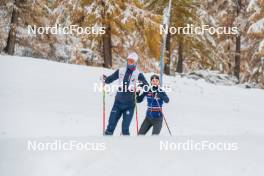 04.11.2023, Bessans, France (FRA): Oscar Lombardot (FRA), Jeanne Richard (FRA), (l-r) - Biathlon training, Bessans (FRA). www.nordicfocus.com. © Authamayou/NordicFocus. Every downloaded picture is fee-liable.