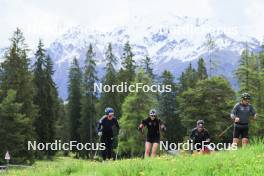 20.05.2023, Lenzerheide, Switzerland (SUI): Kein Einaste (EST), coach Team Switzerland, Joscha Burkhalter (SUI), Dajan Danuser (SUI), (l-r) - Biathlon summer training, Lenzerheide (SUI). www.nordicfocus.com. © Manzoni/NordicFocus. Every downloaded picture is fee-liable.