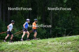 10.08.2023, Ruhpolding, Germany (GER): Tommaso Giacomel (ITA), Dorothea Wierer (ITA), Andrea Zattoni (ITA), coach Team Italy, (l-r) - Biathlon summer training, Ruhpolding (GER). www.nordicfocus.com. © Reiter/NordicFocus. Every downloaded picture is fee-liable.
