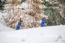 04.11.2023, Bessans, France (FRA): Oceane Michelon (FRA), Camille Coupe (FRA), (l-r) - Biathlon training, Bessans (FRA). www.nordicfocus.com. © Authamayou/NordicFocus. Every downloaded picture is fee-liable.