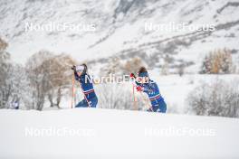 04.11.2023, Bessans, France (FRA): Oceane Michelon (FRA), Fany Bertrand (FRA), (l-r) - Biathlon training, Bessans (FRA). www.nordicfocus.com. © Authamayou/NordicFocus. Every downloaded picture is fee-liable.