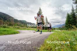 29.08.2023, Obertilliach, Austria (AUT): Vetle Sjaastad Christiansen (NOR), Sturla Holm Laegreid (NOR), Johannes Dale (NOR), (l-r)  - Biathlon summer training, Obertilliach (AUT). www.nordicfocus.com. © Barbieri/NordicFocus. Every downloaded picture is fee-liable.