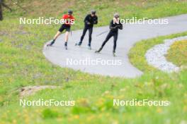 20.05.2023, Lenzerheide, Switzerland (SUI): Sebastian Stalder (SUI), Gion Stalder (SUI), Niklas Hartweg (SUI), (l-r) - Biathlon summer training, Lenzerheide (SUI). www.nordicfocus.com. © Manzoni/NordicFocus. Every downloaded picture is fee-liable.