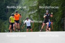 10.08.2023, Ruhpolding, Germany (GER): Elia Zeni (ITA), Andrea Zattoni (ITA), coach Team Italy, Tommaso Giacomel (ITA), Didier Bionaz (ITA), Dorothea Wierer (ITA), (l-r) - Biathlon summer training, Ruhpolding (GER). www.nordicfocus.com. © Reiter/NordicFocus. Every downloaded picture is fee-liable.