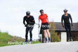 20.05.2023, Lenzerheide, Switzerland (SUI): Gion Stalder (SUI), Sebastian Stalder (SUI), Niklas Hartweg (SUI), (l-r) - Biathlon summer training, Lenzerheide (SUI). www.nordicfocus.com. © Manzoni/NordicFocus. Every downloaded picture is fee-liable.