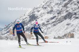 04.11.2023, Bessans, France (FRA): Remi Broutier  (FRA), Camille Coupe (FRA), (l-r) - Biathlon training, Bessans (FRA). www.nordicfocus.com. © Authamayou/NordicFocus. Every downloaded picture is fee-liable.