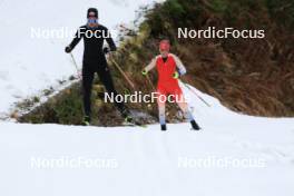 01.11.2023, Davos, Switzerland (SUI): Flavia Barmettler (SUI), Elisa Gasparin (SUI), (l-r) - Biathlon preseason training, Davos (SUI). www.nordicfocus.com. © Manzoni/NordicFocus. Every downloaded picture is fee-liable.