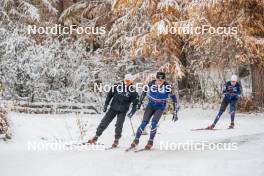 04.11.2023, Bessans, France (FRA): Simon Fourcade (FRA), Coach Team France, Jacques Jefferies (FRA), (l-r) - Biathlon training, Bessans (FRA). www.nordicfocus.com. © Authamayou/NordicFocus. Every downloaded picture is fee-liable.