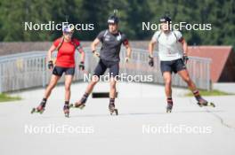 08.08.2023, Ruhpolding, Germany (GER): Dorothea Wierer (ITA), Didier Bionaz (ITA), Tommaso Giacomel (ITA), (l-r) - Biathlon summer training, Ruhpolding (GER). www.nordicfocus.com. © Reiter/NordicFocus. Every downloaded picture is fee-liable.