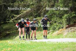 20.05.2023, Lenzerheide, Switzerland (SUI): Jeremy Finello (SUI), Kein Einaste (EST), coach Team Switzerland, Dajan Danuser (SUI), Joscha Burkhalter (SUI), (l-r) - Biathlon summer training, Lenzerheide (SUI). www.nordicfocus.com. © Manzoni/NordicFocus. Every downloaded picture is fee-liable.