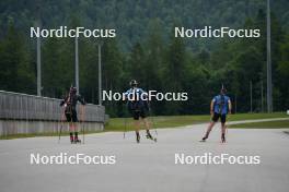 08.06.2023, Ruhpolding, Germany (GER): Jeremy Finello (SUI), Niklas Hartweg (SUI), Dajan Danuser (SUI), (l-r) - biathlon summer training, Ruhpolding (GER). www.nordicfocus.com. © Reiter/NordicFocus. Every downloaded picture is fee-liable.