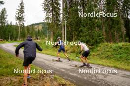 29.08.2023, Obertilliach, Austria (AUT): Egil Kristiansen (NOR), Filip Fjeld Andersen (NOR), Sturla Holm Laegreid (NOR), (l-r)  - Biathlon summer training, Obertilliach (AUT). www.nordicfocus.com. © Barbieri/NordicFocus. Every downloaded picture is fee-liable.