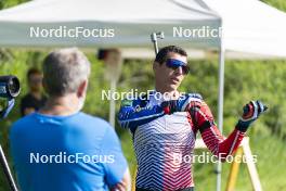 30.05.2023, Col Bayard, France (FRA): Jean-Pierre Amat (FRA), Olympic Champion and shooting coach Team France, Quentin Fillon Maillet (FRA), (l-r)  - Biathlon summer training, Col Bayard (FRA). www.nordicfocus.com. © Thibaut/NordicFocus. Every downloaded picture is fee-liable.