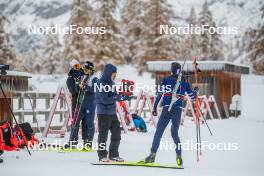 03.11.2023, Bessans, France (FRA): Jean-Pierre Amat (FRA), Coach Team France, Quentin Fillon-Maillet (FRA), (l-r) - Biathlon training, Bessans (FRA). www.nordicfocus.com. © Authamayou/NordicFocus. Every downloaded picture is fee-liable.