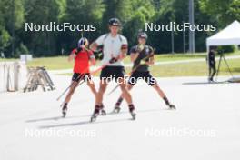 08.08.2023, Ruhpolding, Germany (GER): Dorothea Wierer (ITA), Tommaso Giacomel (ITA), Didier Bionaz (ITA), (l-r) - Biathlon summer training, Ruhpolding (GER). www.nordicfocus.com. © Reiter/NordicFocus. Every downloaded picture is fee-liable.