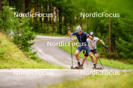 29.08.2023, Obertilliach, Austria (AUT): Filip Fjeld Andersen (NOR), Sturla Holm Laegreid (NOR), (l-r)  - Biathlon summer training, Obertilliach (AUT). www.nordicfocus.com. © Barbieri/NordicFocus. Every downloaded picture is fee-liable.