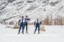 04.11.2023, Bessans, France (FRA): Antonin Guigonnat (FRA), Paul Fontaine (FRA), Oscar Lombardot (FRA), (l-r) - Biathlon training, Bessans (FRA). www.nordicfocus.com. © Authamayou/NordicFocus. Every downloaded picture is fee-liable.