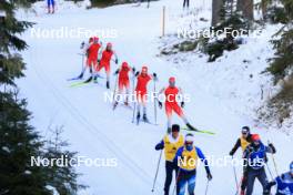 06.11.2023, Davos, Switzerland (SUI): Sandro Bovisi (SUI), Gion Stalder (SUI), Joscha Burkhalter (SUI), Dajan Danuser (SUI), Sebastian Stalder (SUI), Niklas Hartweg (SUI), (l-r) - Biathlon preseason training, Davos (SUI). www.nordicfocus.com. © Manzoni/NordicFocus. Every downloaded picture is fee-liable.
