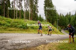 29.08.2023, Obertilliach, Austria (AUT): Filip Fjeld Andersen (NOR), Sturla Holm Laegreid (NOR), Egil Kristiansen (NOR), (l-r)  - Biathlon summer training, Obertilliach (AUT). www.nordicfocus.com. © Barbieri/NordicFocus. Every downloaded picture is fee-liable.