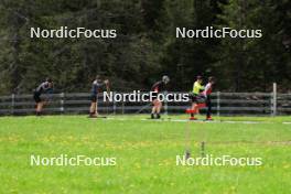 20.05.2023, Lenzerheide, Switzerland (SUI): Joscha Burkhalter (SUI), Dajan Danuser (SUI), Kein Einaste (EST), coach Team Switzerland, Sandro Bovisi (SUI), Jeremy Finello (SUI), (l-r) - Biathlon summer training, Lenzerheide (SUI). www.nordicfocus.com. © Manzoni/NordicFocus. Every downloaded picture is fee-liable.