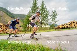29.08.2023, Obertilliach, Austria (AUT): Johannes Dale (NOR), Sturla Holm Laegreid (NOR), (l-r)  - Biathlon summer training, Obertilliach (AUT). www.nordicfocus.com. © Barbieri/NordicFocus. Every downloaded picture is fee-liable.