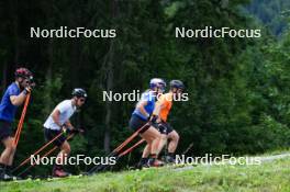 10.08.2023, Ruhpolding, Germany (GER): Patrick Braunhofer (ITA), Tommaso Giacomel (ITA), Dorothea Wierer (ITA), Andrea Zattoni (ITA), coach Team Italy, (l-r) - Biathlon summer training, Ruhpolding (GER). www.nordicfocus.com. © Reiter/NordicFocus. Every downloaded picture is fee-liable.