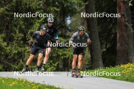 20.05.2023, Lenzerheide, Switzerland (SUI): Joscha Burkhalter (SUI), Kein Einaste (EST), coach Team Switzerland, Dajan Danuser (SUI), (l-r) - Biathlon summer training, Lenzerheide (SUI). www.nordicfocus.com. © Manzoni/NordicFocus. Every downloaded picture is fee-liable.