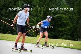 10.08.2023, Ruhpolding, Germany (GER): Tommaso Giacomel (ITA), Dorothea Wierer (ITA), (l-r) - Biathlon summer training, Ruhpolding (GER). www.nordicfocus.com. © Reiter/NordicFocus. Every downloaded picture is fee-liable.