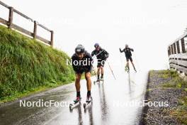 28.08.2023, Obertilliach, Austria (AUT): Sturla Holm Laegreid (NOR), Johannes Dale (NOR), Filip Fjeld Andersen (NOR), (l-r)  - Biathlon summer training, Obertilliach (AUT). www.nordicfocus.com. © Barbieri/NordicFocus. Every downloaded picture is fee-liable.