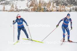 04.11.2023, Bessans, France (FRA): Lou Jeanmonnot (FRA), Chloé Chevalier (FRA), (l-r) - Biathlon training, Bessans (FRA). www.nordicfocus.com. © Authamayou/NordicFocus. Every downloaded picture is fee-liable.