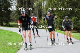 20.05.2023, Lenzerheide, Switzerland (SUI): Kein Einaste (EST), coach Team Switzerland, Jeremy Finello (SUI), Joscha Burkhalter (SUI), Dajan Danuser (SUI), (l-r) - Biathlon summer training, Lenzerheide (SUI). www.nordicfocus.com. © Manzoni/NordicFocus. Every downloaded picture is fee-liable.