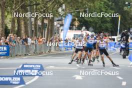 13.08.2023, Wiesbaden, Germany (GER): Tarjei Boe (NOR), Fabien Claude (FRA), Sturla Holm Laegreid (NOR), (l-r) - City Biathlon - Wiesbaden (GER). www.nordicfocus.com. © Manzoni/NordicFocus. Every downloaded picture is fee-liable.