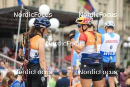 13.08.2023, Wiesbaden, Germany (GER): Lou Jeanmonnot (FRA), Dorothea Wierer (ITA), (l-r) - City Biathlon - Wiesbaden (GER). www.nordicfocus.com. © Manzoni/NordicFocus. Every downloaded picture is fee-liable.