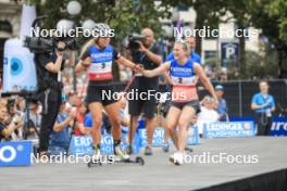 13.08.2023, Wiesbaden, Germany (GER): Tiril Eckhoff (NOR), Marte Olsbu Roeiseland (NOR), (l-r) - City Biathlon - Wiesbaden (GER). www.nordicfocus.com. © Manzoni/NordicFocus. Every downloaded picture is fee-liable.