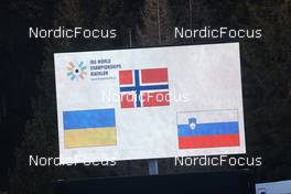 25.01.2023, Lenzerheide, Switzerland (SUI): Event Feature: Infoscreen with the nations flags - IBU Open European Championships Biathlon, individual men, Lenzerheide (SUI). www.nordicfocus.com. © Manzoni/NordicFocus. Every downloaded picture is fee-liable.