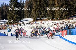 29.01.2023, Lenzerheide, Switzerland (SUI): Maren Kirkeeide (NOR), Elena Chirkova (ROU), Jeanne Richard (FRA), Lisa Maria Spark (GER), Lea Meier (SUI), (l-r) - IBU Open European Championships Biathlon, mixed relay, Lenzerheide (SUI). www.nordicfocus.com. © Manzoni/NordicFocus. Every downloaded picture is fee-liable.