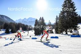 29.01.2023, Lenzerheide, Switzerland (SUI): Anna Juppe (AUT), Lena Haecki-Gross (SUI), (l-r) - IBU Open European Championships Biathlon, mixed relay, Lenzerheide (SUI). www.nordicfocus.com. © Manzoni/NordicFocus. Every downloaded picture is fee-liable.