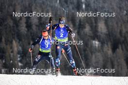 28.01.2023, Lenzerheide, Switzerland (SUI): Philipp Nawrath (GER), Vebjoern Soerum (NOR), (l-r) - IBU Open European Championships Biathlon, pursuit men, Lenzerheide (SUI). www.nordicfocus.com. © Manzoni/NordicFocus. Every downloaded picture is fee-liable.