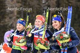 28.01.2023, Lenzerheide, Switzerland (SUI): Tilda Johansson (SWE), Selina Grotian (GER), Gilonne Guigonnat (FRA), (l-r) - IBU Open European Championships Biathlon, pursuit women, Lenzerheide (SUI). www.nordicfocus.com. © Manzoni/NordicFocus. Every downloaded picture is fee-liable.