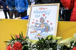 28.01.2023, Lenzerheide, Switzerland (SUI): Event Feature: Painting of Lenzerheide mascotte - IBU Open European Championships Biathlon, pursuit women, Lenzerheide (SUI). www.nordicfocus.com. © Manzoni/NordicFocus. Every downloaded picture is fee-liable.